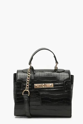 Structured Croc Mini Lock Cross Body Bag