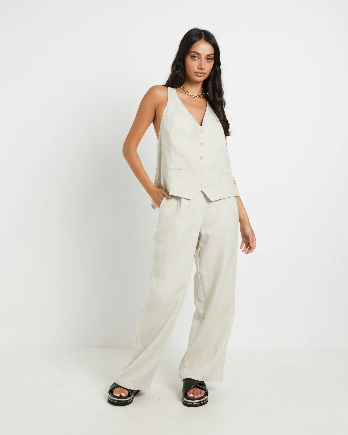 Subtitled Naomi Linen Halter Vest - Oatmeal | SurfStitch