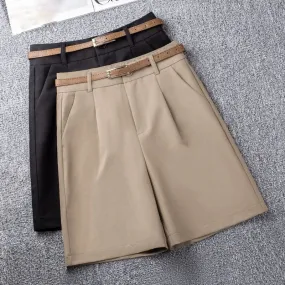 Suit pants and shorts for women 2024 spring and summer new high-waisted wide-leg pants A-line slimming five-quarter pants summer