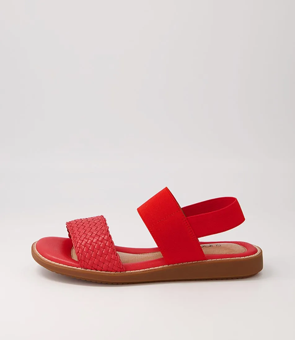 SUPERSOFT Simones Red Leather Elastic Sandals Gs