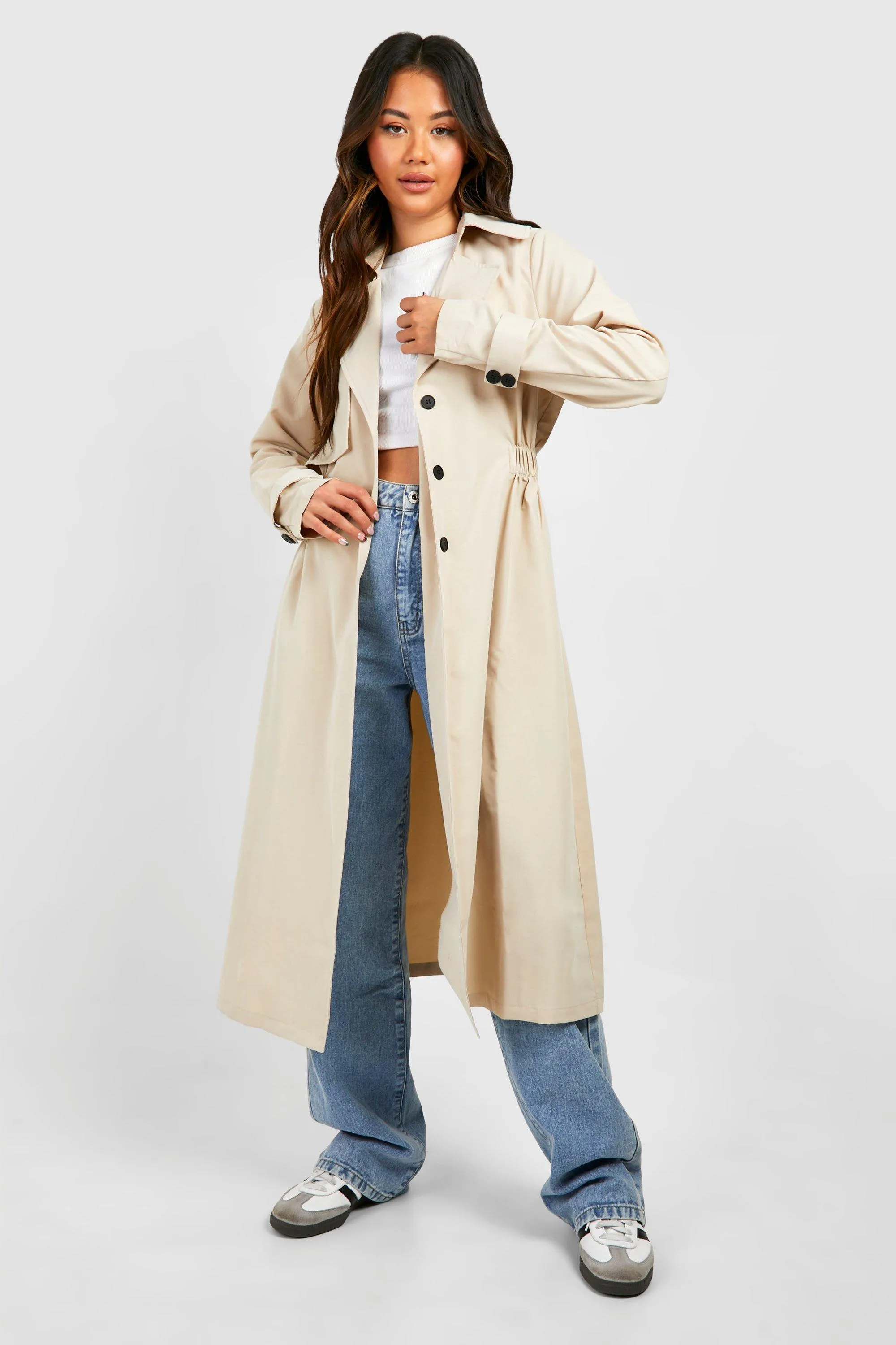 Synched Waist Midi Trench Coat