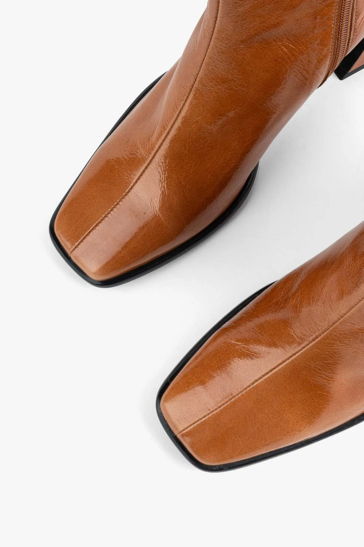 TAFFY PATENT LEATHER HEELED BOOT - OLIVE/WHISKEY/BLACK