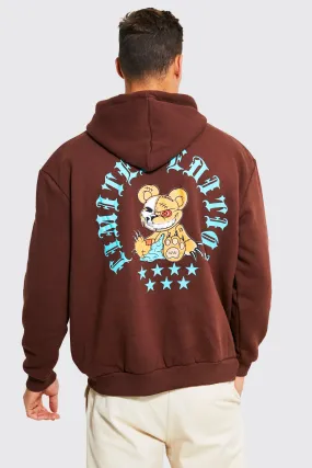 Tall Evil Teddy Back Print Zip Through Hoodie | boohooMAN UK