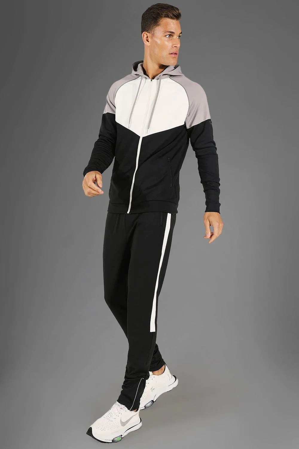 Tall Man Active Gym Colour Block Tracksuit | boohooMAN UK