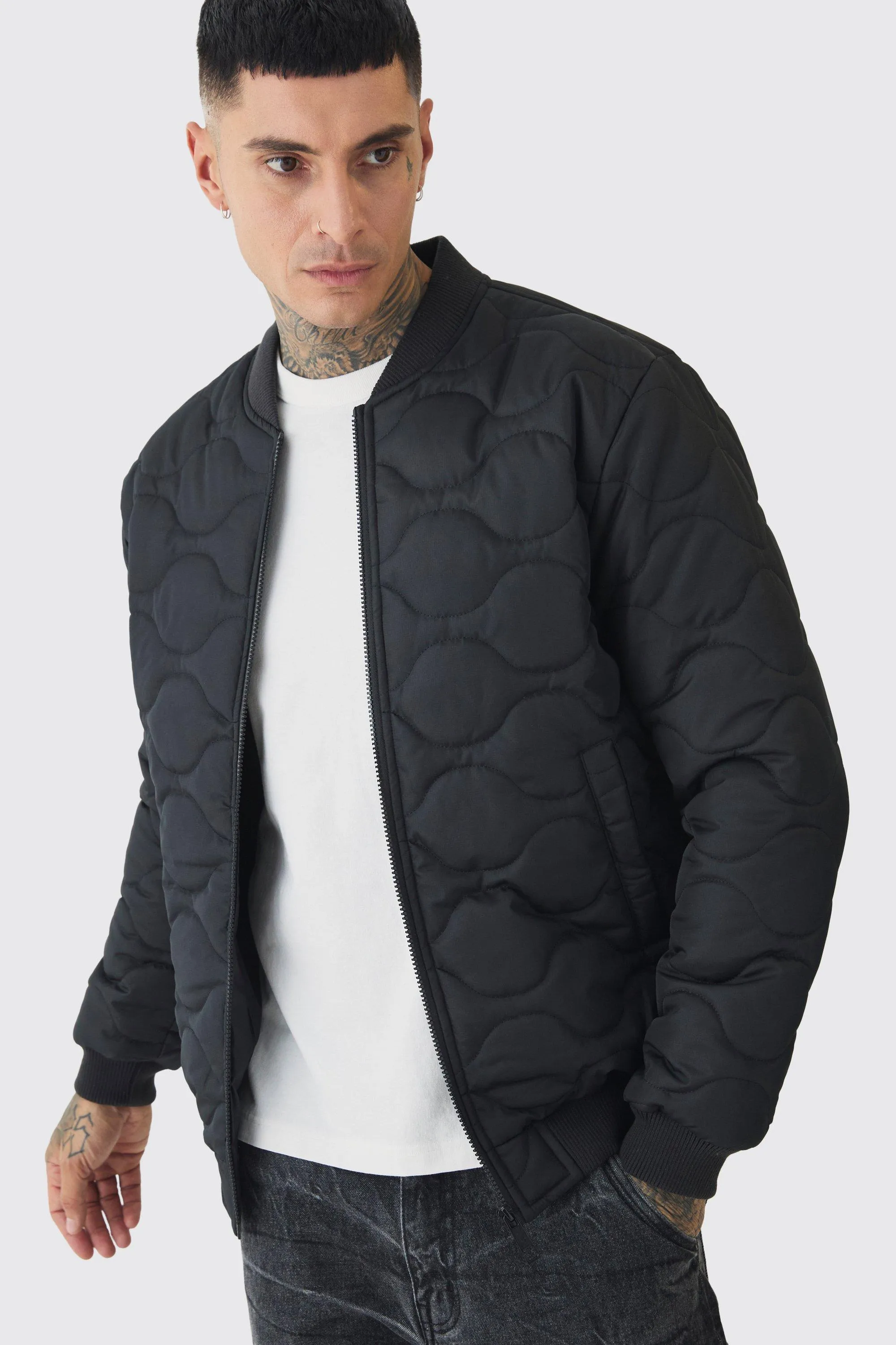 Tall Official Quilted Bomber Jacket In Black