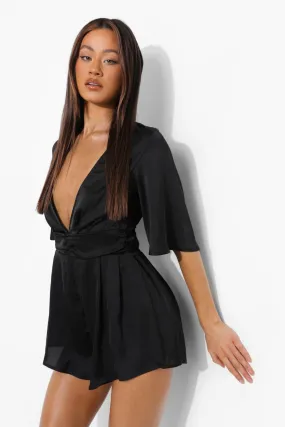 Tall Satin Plunge Skort Romper