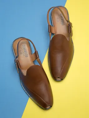 Teakwood Men Brown Solid Peshawari Mules