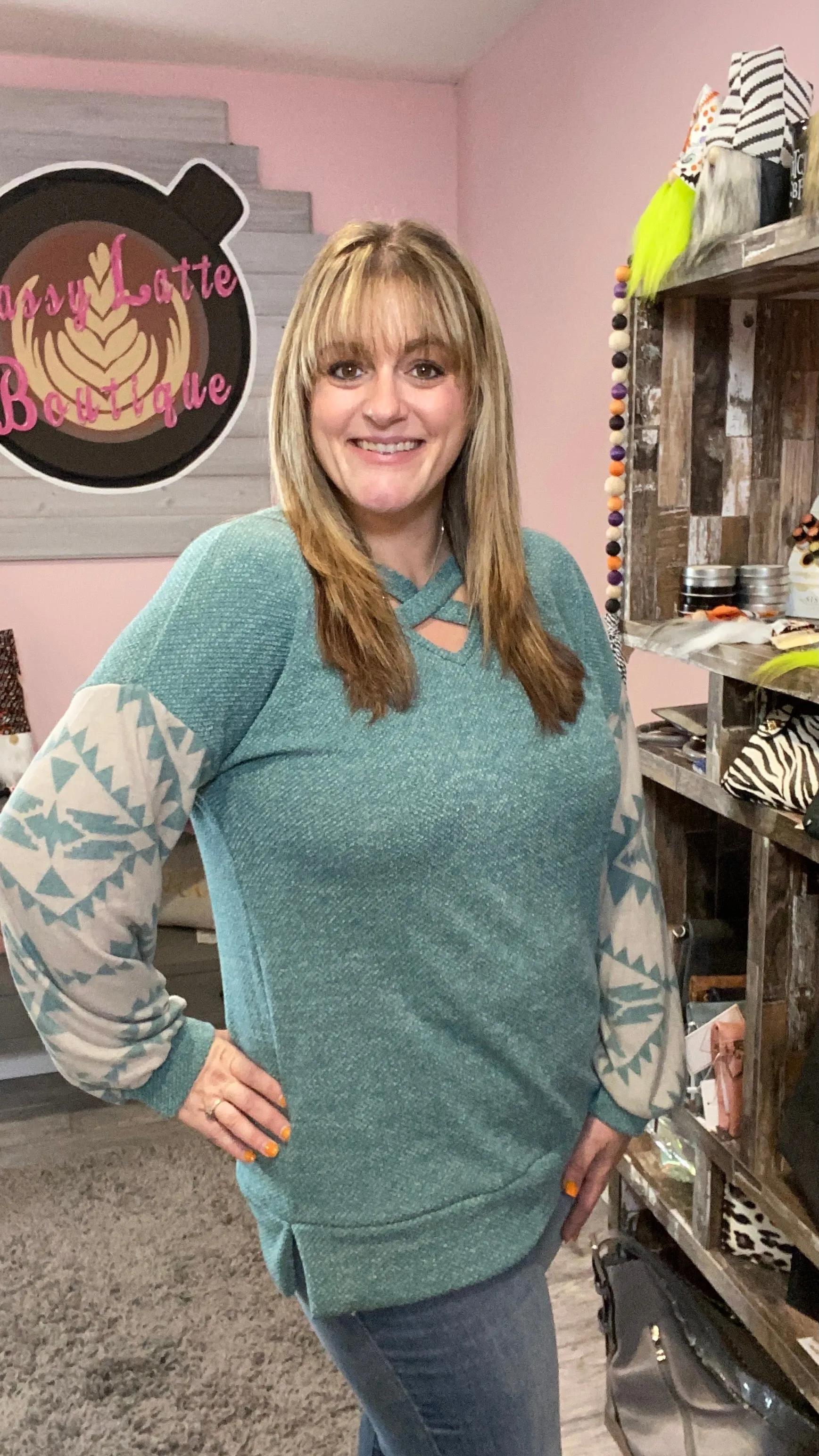 Teal Aztec Criss-Cross Tunic