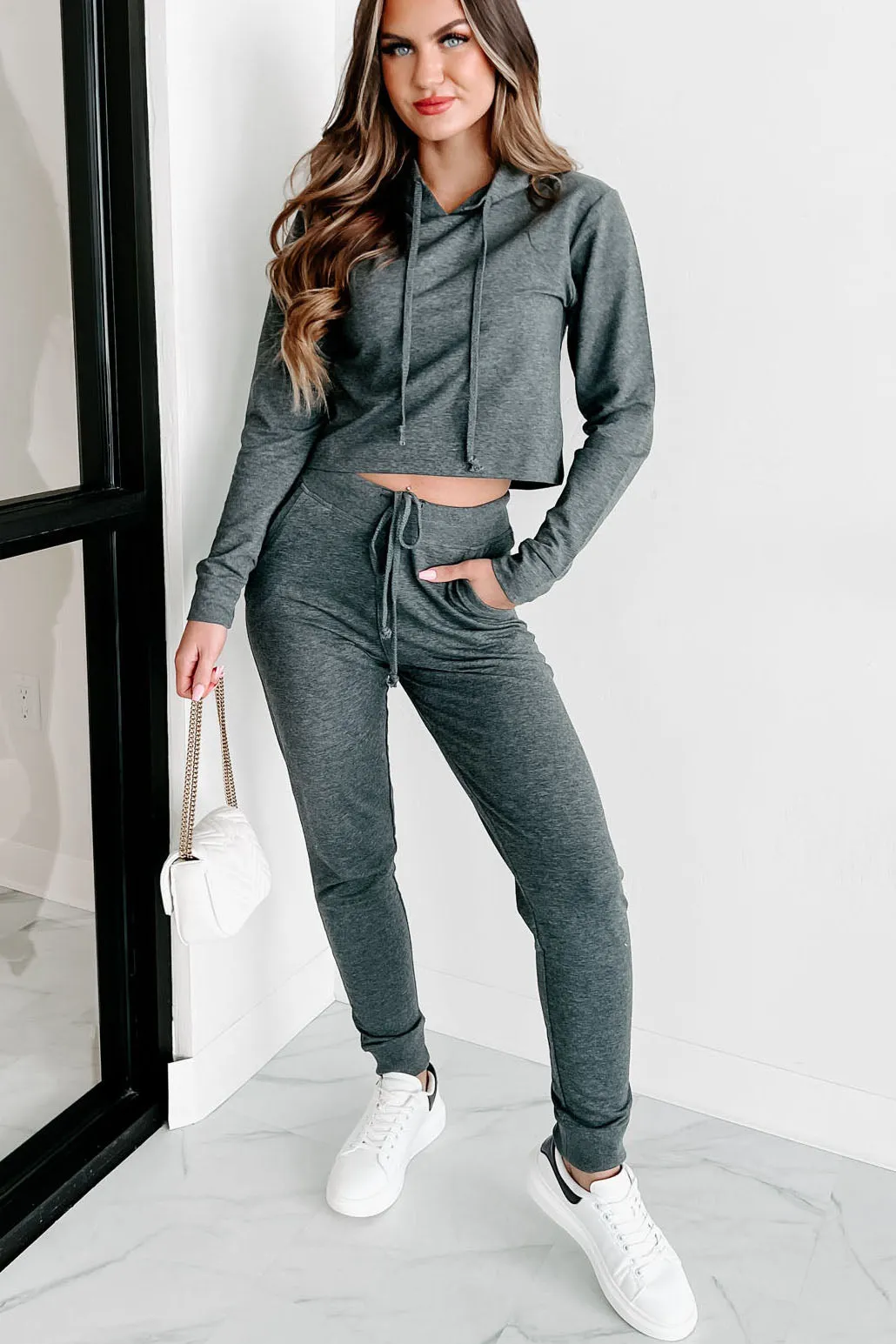 Tear Up This Town Hooded Top & Joggers Two-Piece Set (Grey)