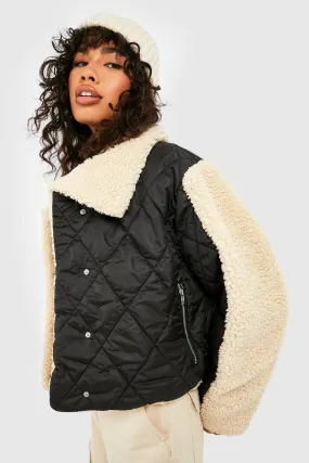 Teddy Trim Quilted Puffer Jacket