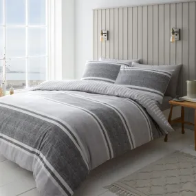 Textured Banded Stripe Reversible Duvet Cover Set with Pillowcases