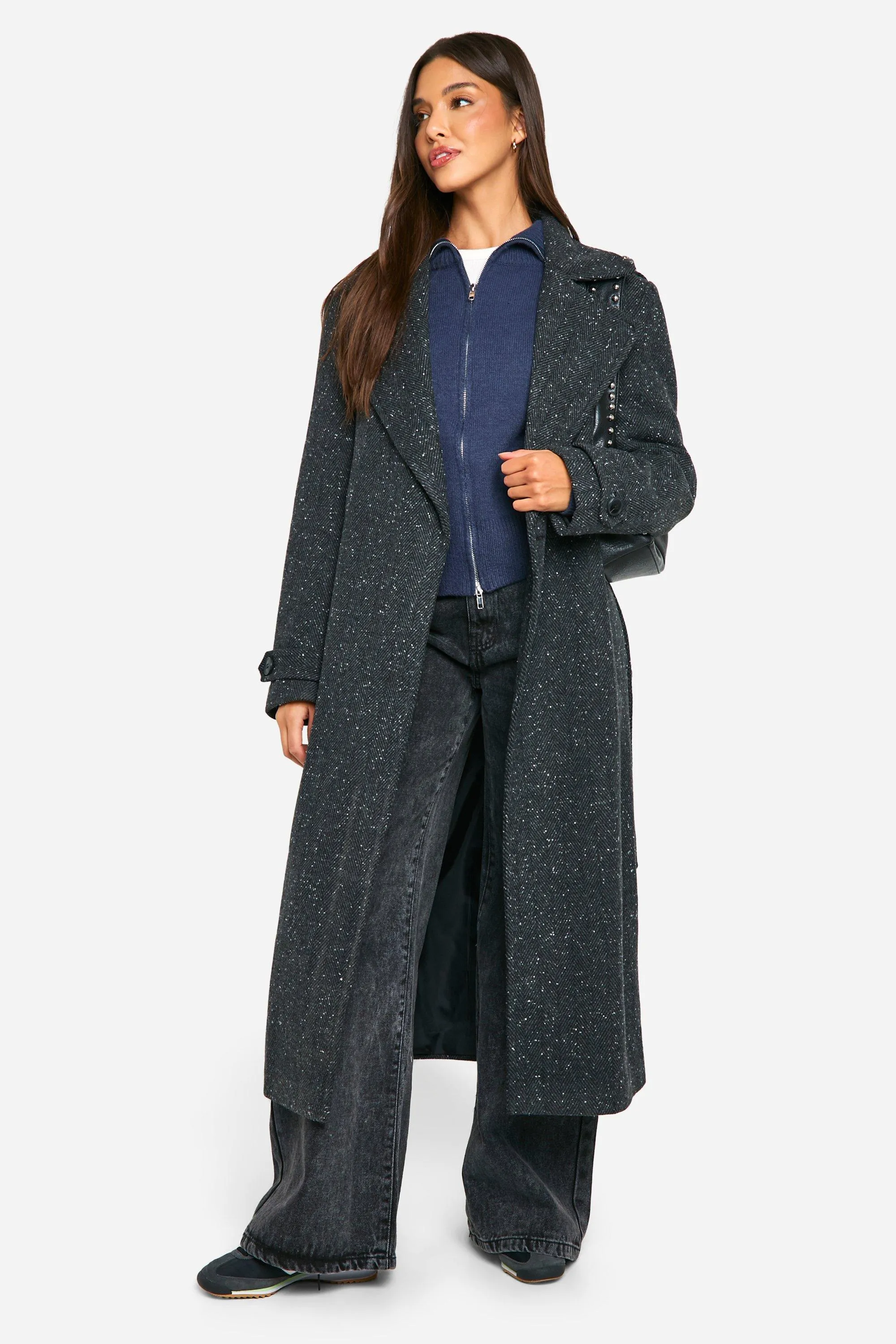 Textured Wool Look Trench Coat