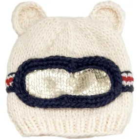 The Blueberry Hill Bear Ear Ski Goggle Hand-Knit Hat, Cream, Navy & Red