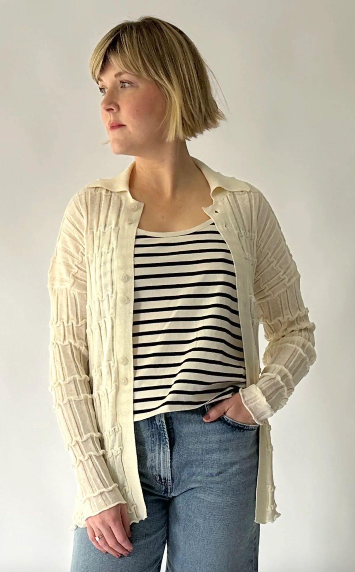 The Spaghetti Tank - Cream/Navy