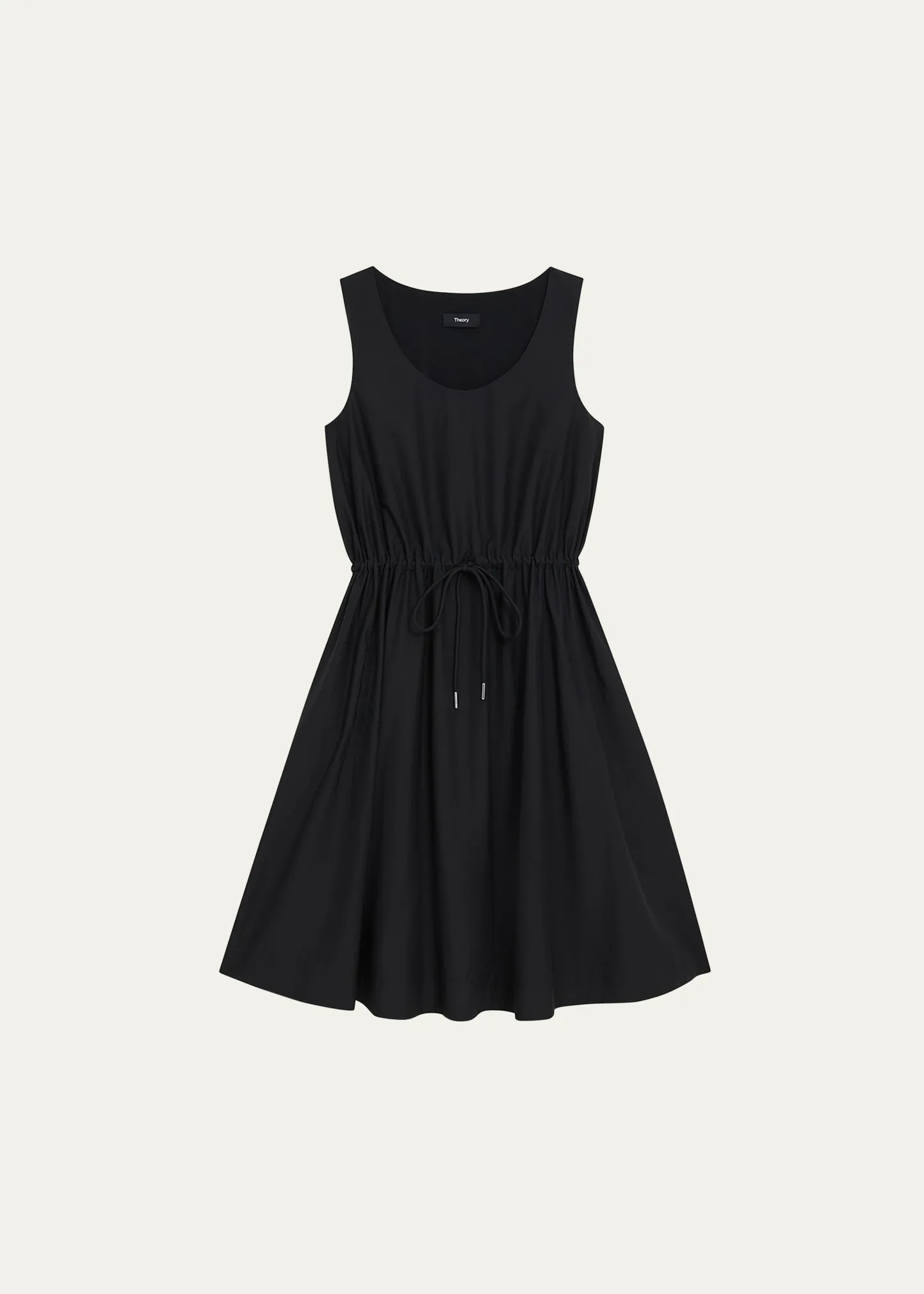 Theory Scoop-Neck Drawstring-Waist Pullover Cotton Mini Dress