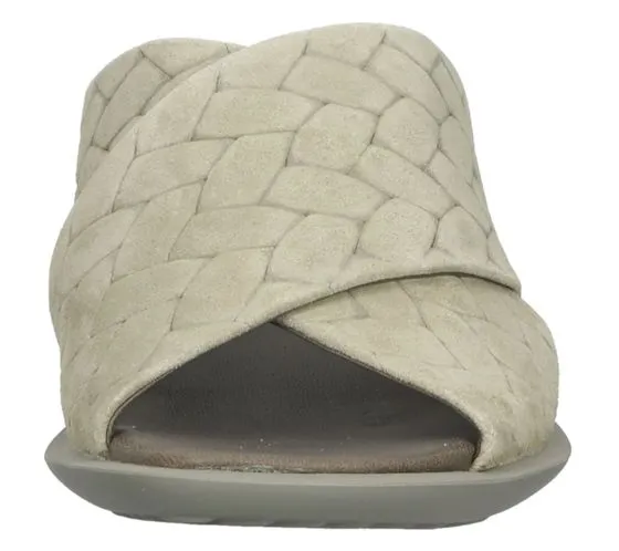 Think! Mules pour femmes, sandales en cuir véritable, pantoufles aspect tressé, chaussures à enfiler 3-000594-7000 vert