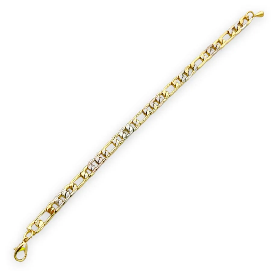 Three color figaro bracelet 7mm in 18kts gold plated