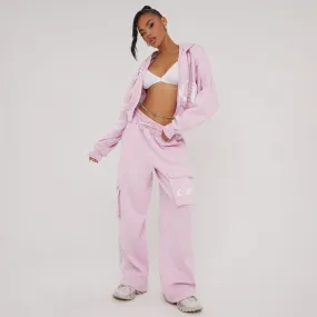 Tie Waist 'Made On Earth' Graphic Slogan Print Straight Leg Joggers In Pink