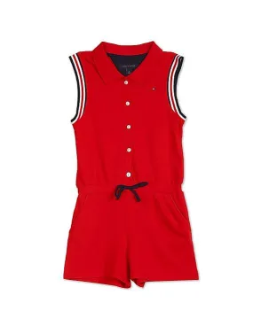 Tommy Hilfiger Kids Girls Red Sleeveless Ribbed Solid Romper