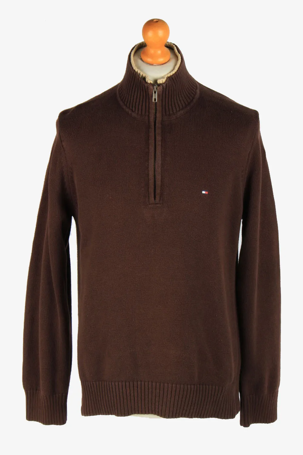 Tommy Hilfiger Zip Neck Jumper Pullover 90s Dark Brown M - Pepper Tree London