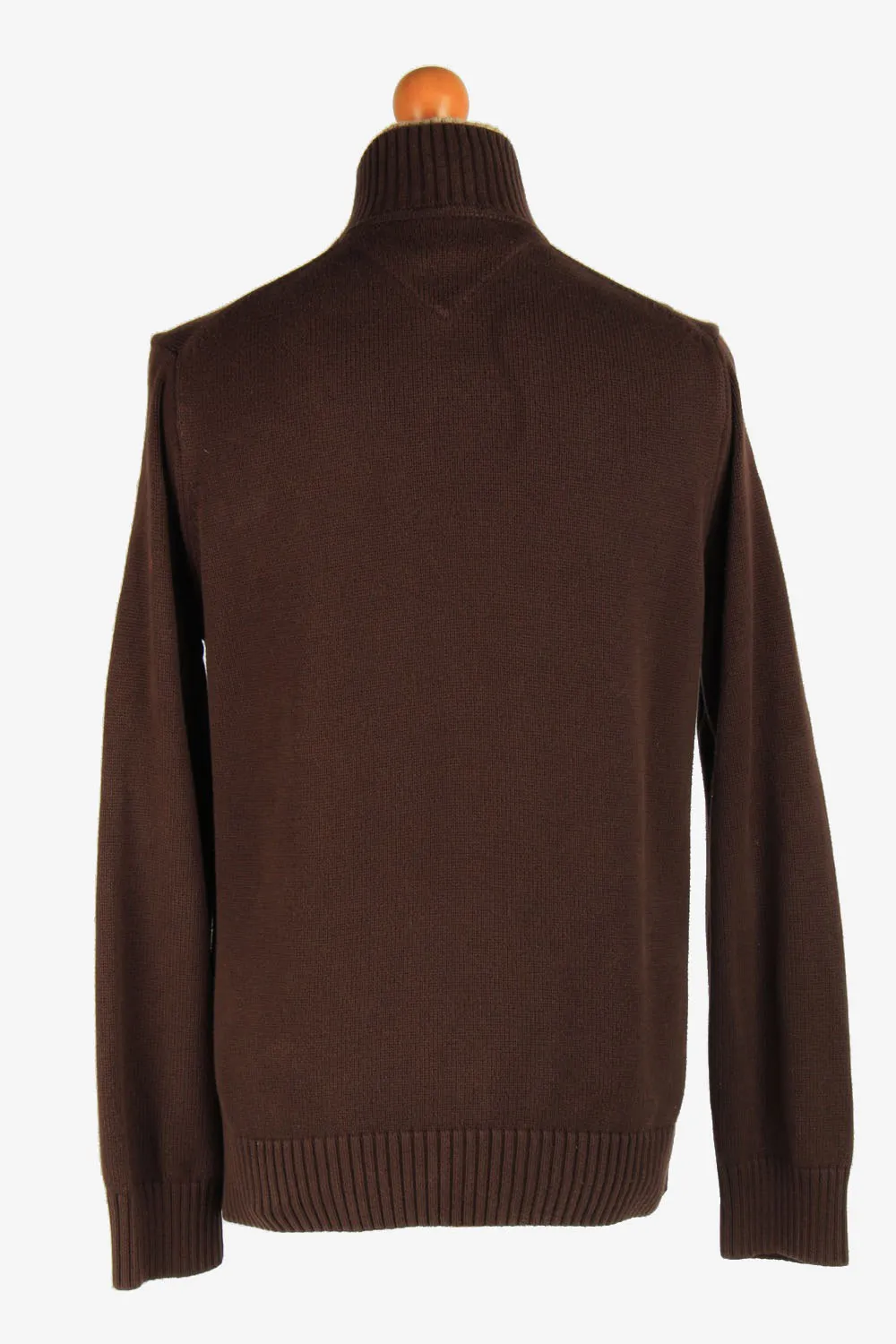 Tommy Hilfiger Zip Neck Jumper Pullover 90s Dark Brown M - Pepper Tree London