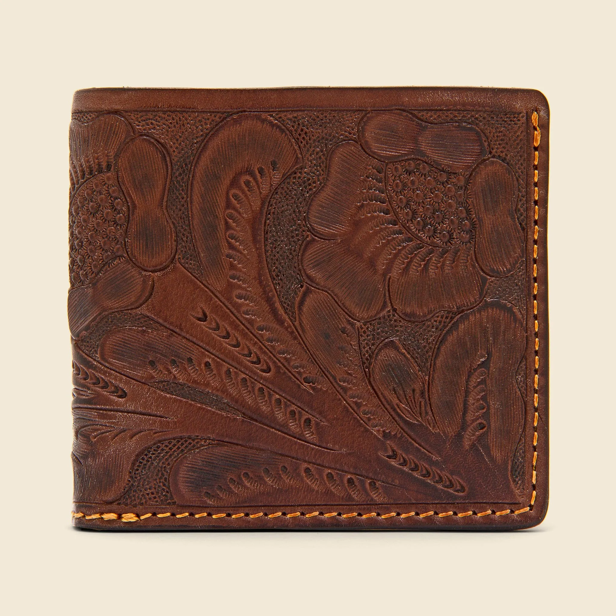 Tooled Leather Billfold - Brown