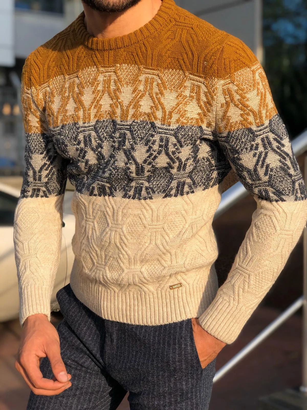 Torino Slim-Fit Wool Patterned Knitwear Beige