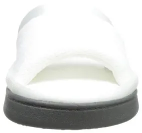 Totes isotoner Women's Microterry Slide Slipper with Satin Trim, White, 9.5/10