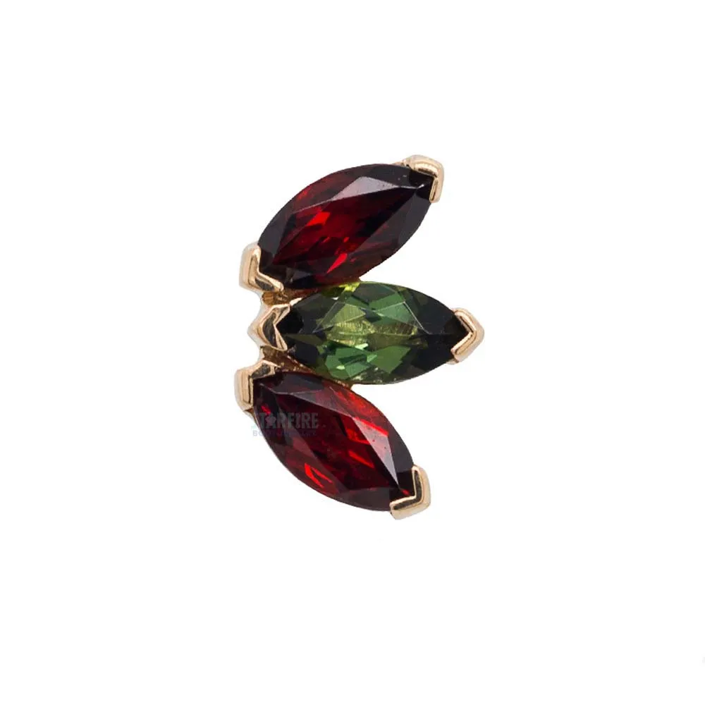 Triple Marquise Fan Threaded End in Gold 'Holiday Collection' with Garnet & Green Tourmaline