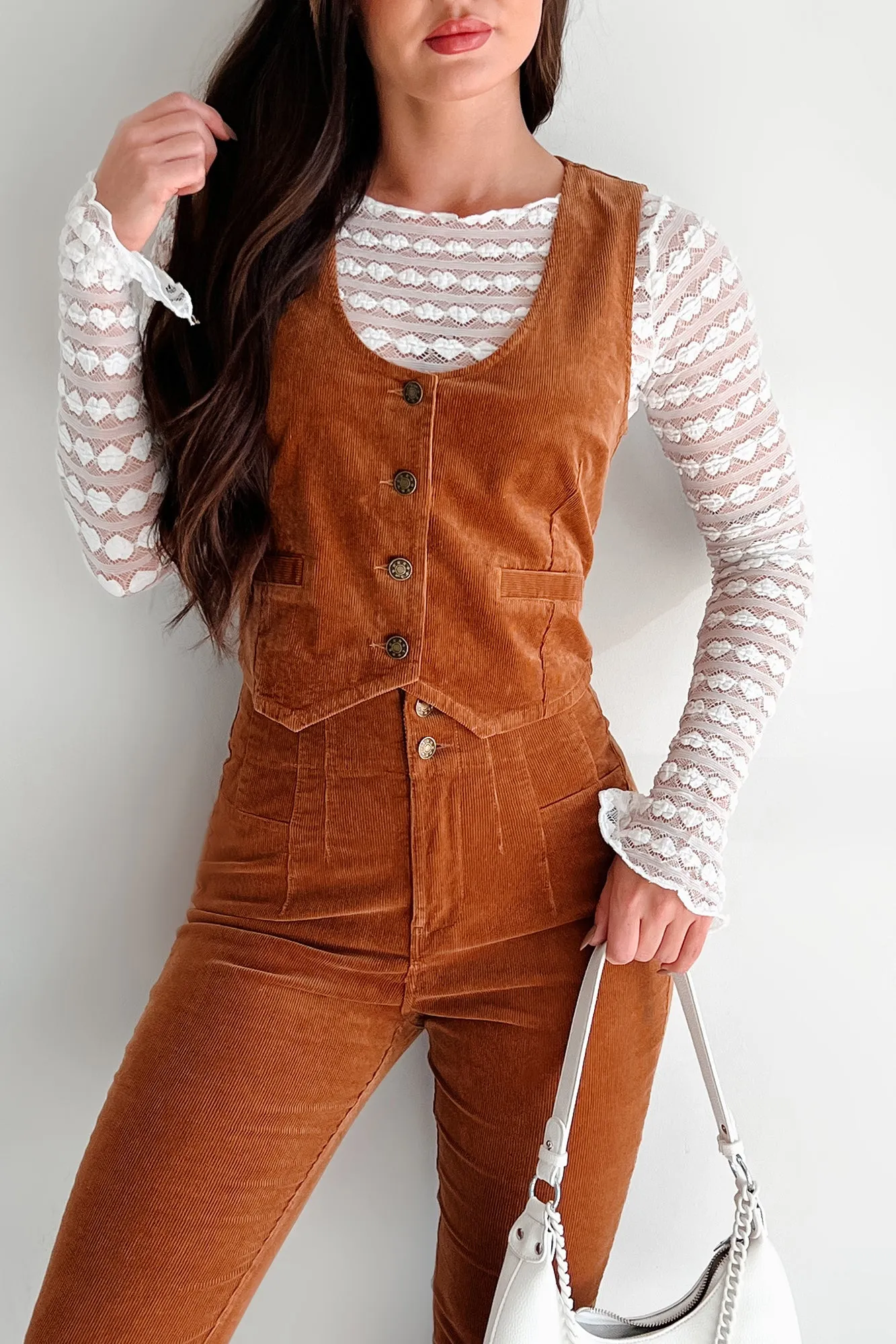 Truly Charming Corduroy Vest Top (Camel)