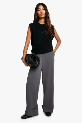Turn Cuff Wide Leg Relaxed Fit Tailored Trousers