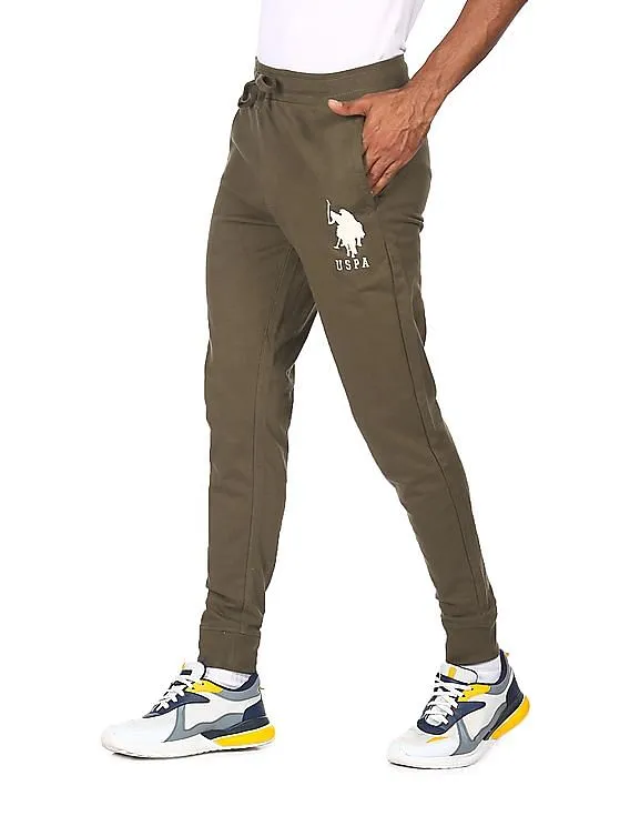 U.S. Polo Assn. Men Olive Elasticized Waist Solid Joggers