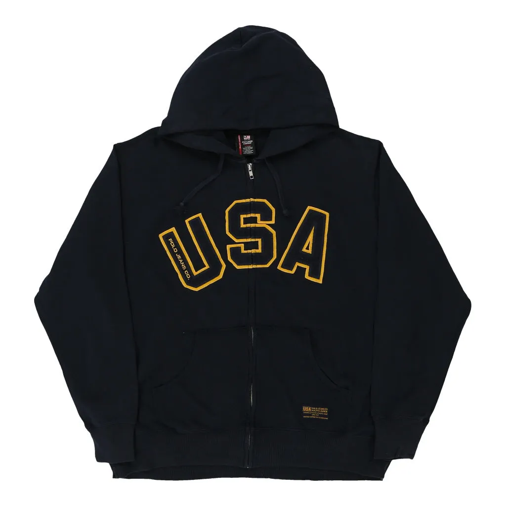 USA Ralph Lauren Graphic Hoodie - XL Black Cotton Blend