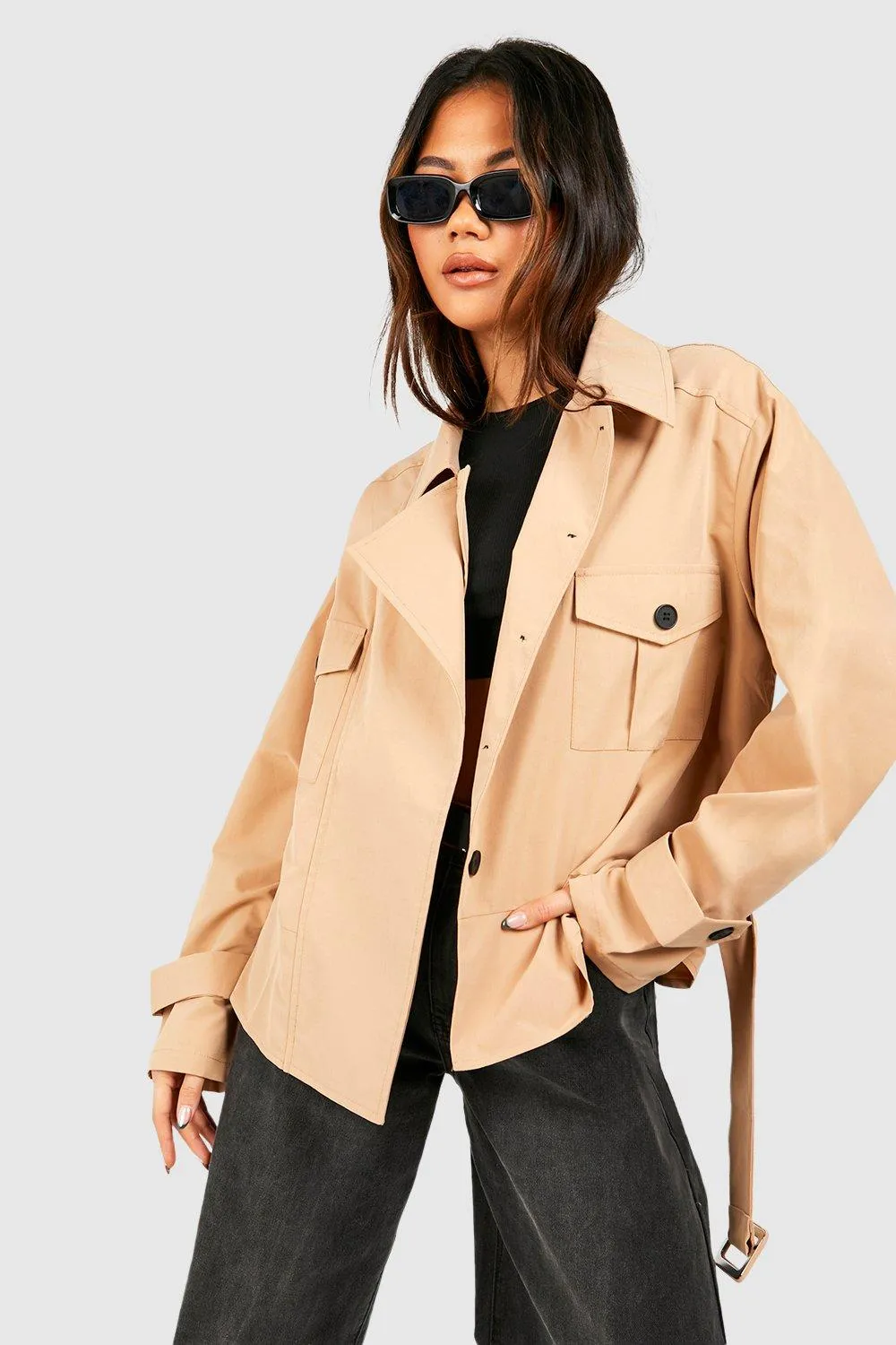 Utility Pocket Detail Crop Trench Coat