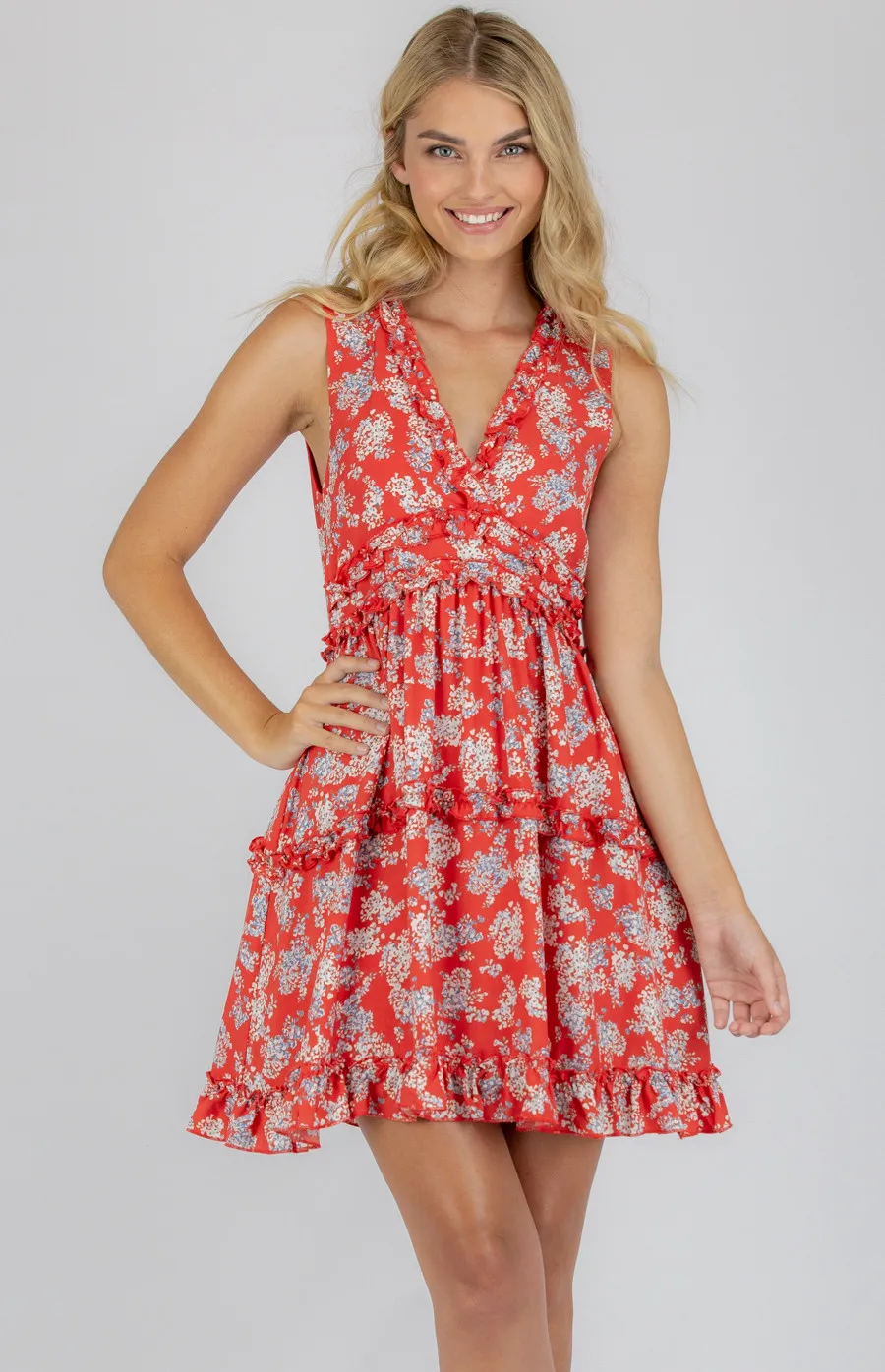 V-Neckline Dress with Ruffle Trim Detailing (SDR710B)