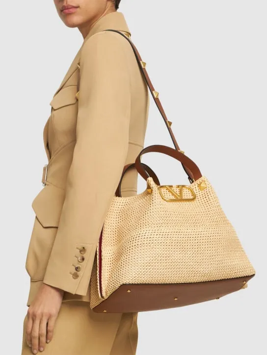 Valentino Garavani   Medium VLogo viscose & leather tote bag 