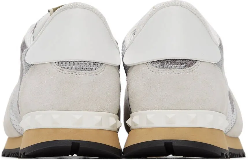Valentino Garavani White & Grey Camo Mesh Rockrunner Sneakers