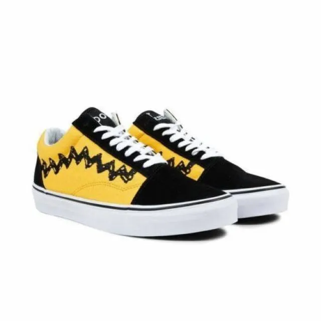 Vans old skool x peanuts charlie brown yellow/black good grief all new womens