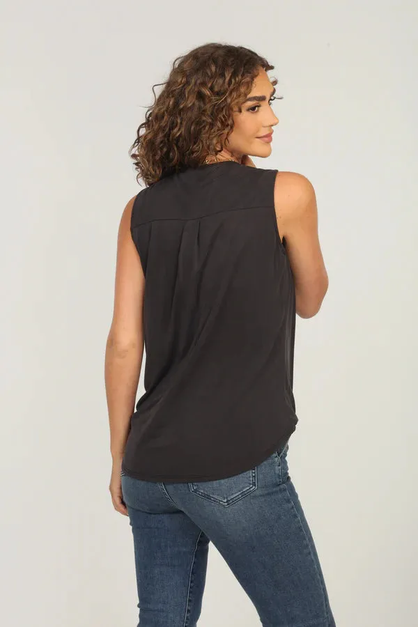 Veronica M    Cupro Sleeveless Surplice Top Black