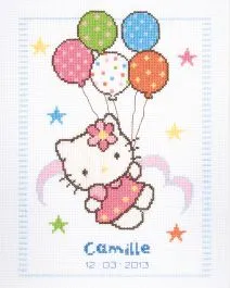 Vervaco Counted Cross Stitch Kit. Hello Kitty Birth Record 2.