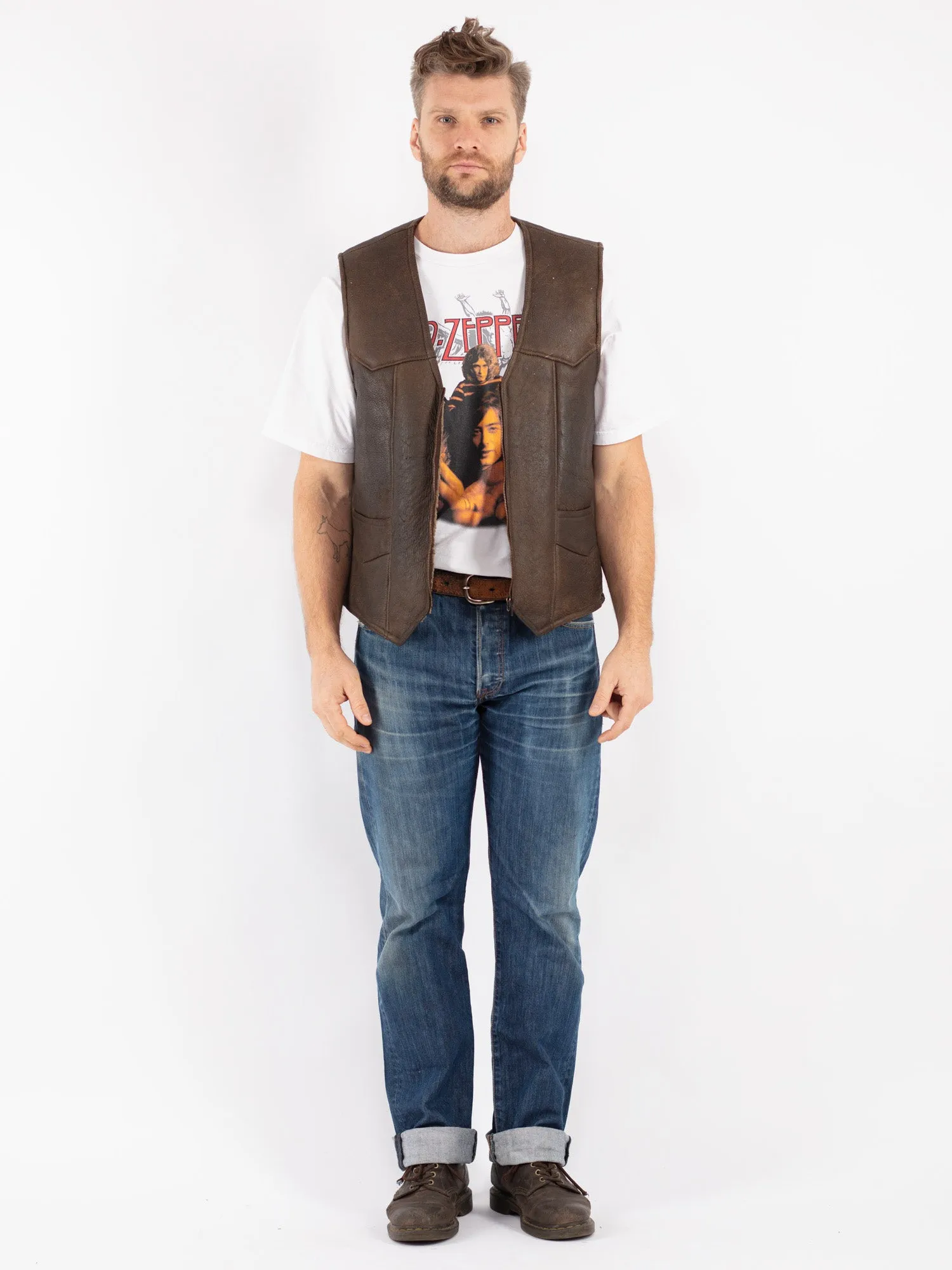 Vintage 80's Men Sheepskin Vest in Brown