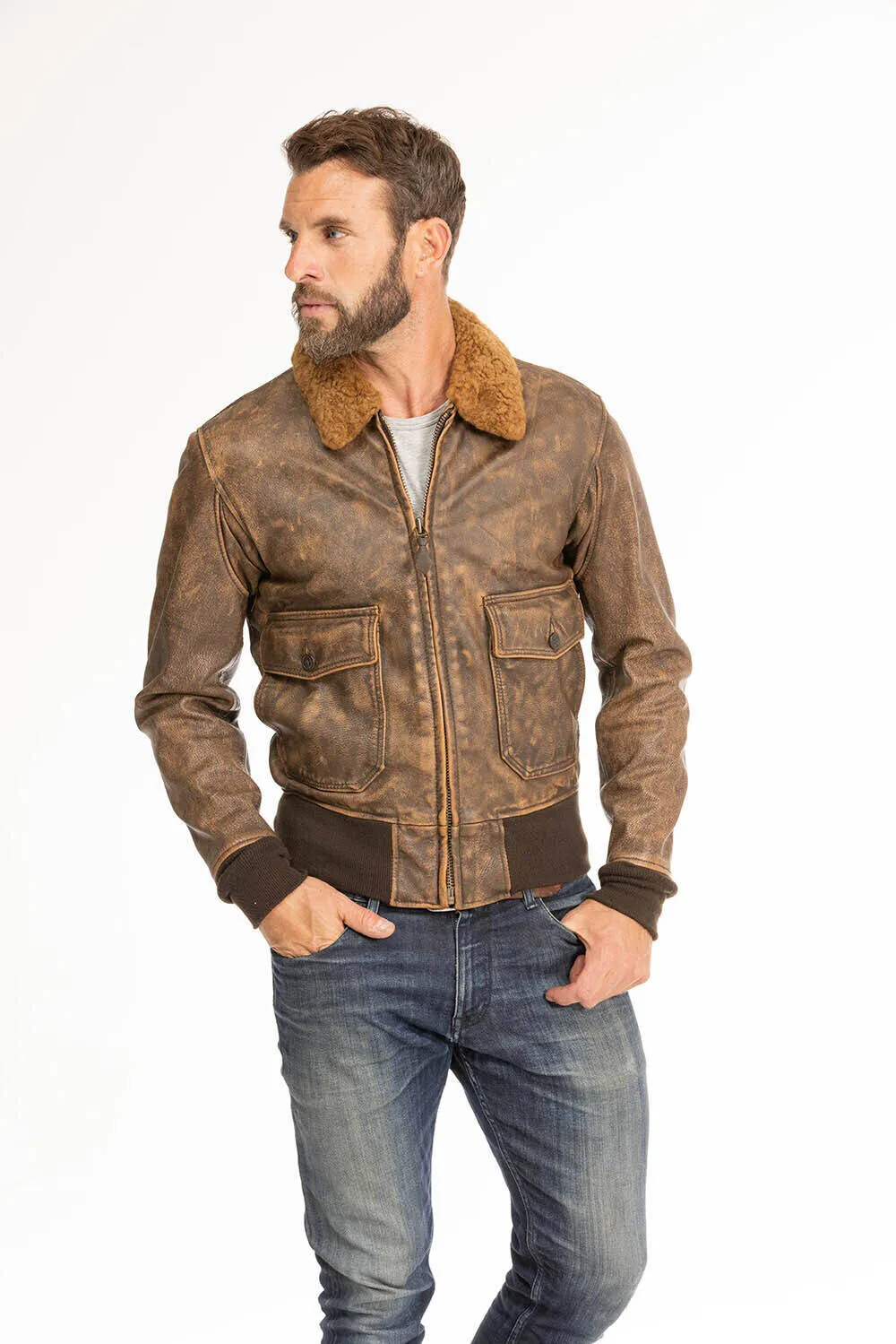Vintage brown men's leather jacket cockpit'usa g1-avenger