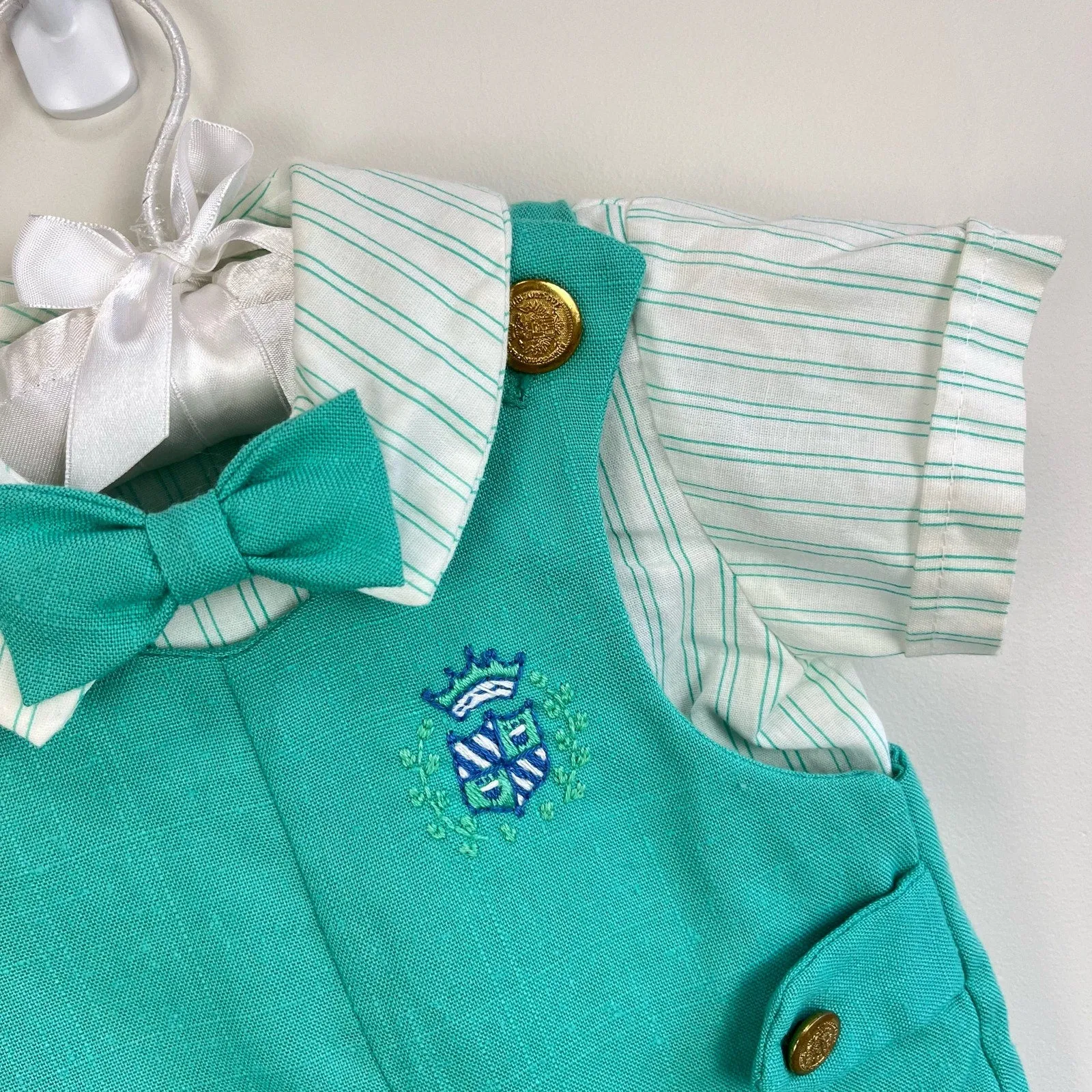 Vintage Good Lad Green Shortall Romper Set 12 Months USA