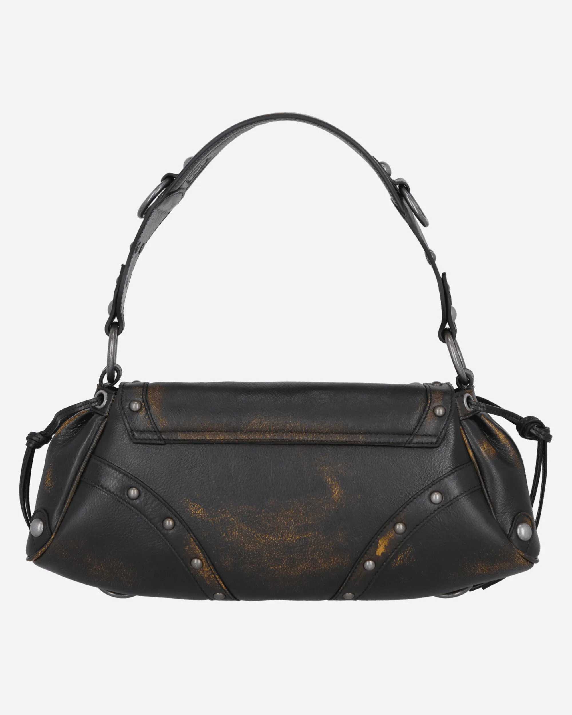 Washed Leather Shoulder Bag Black