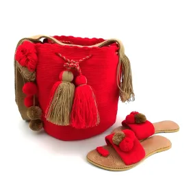 Wayuu Bag – Popular 2T – Solid – Large – Wiht Sandals – 26cm – Combo – VWS003252