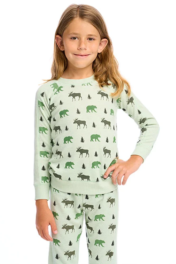 West of CamdenGirls Moose Pullover | Light Moss