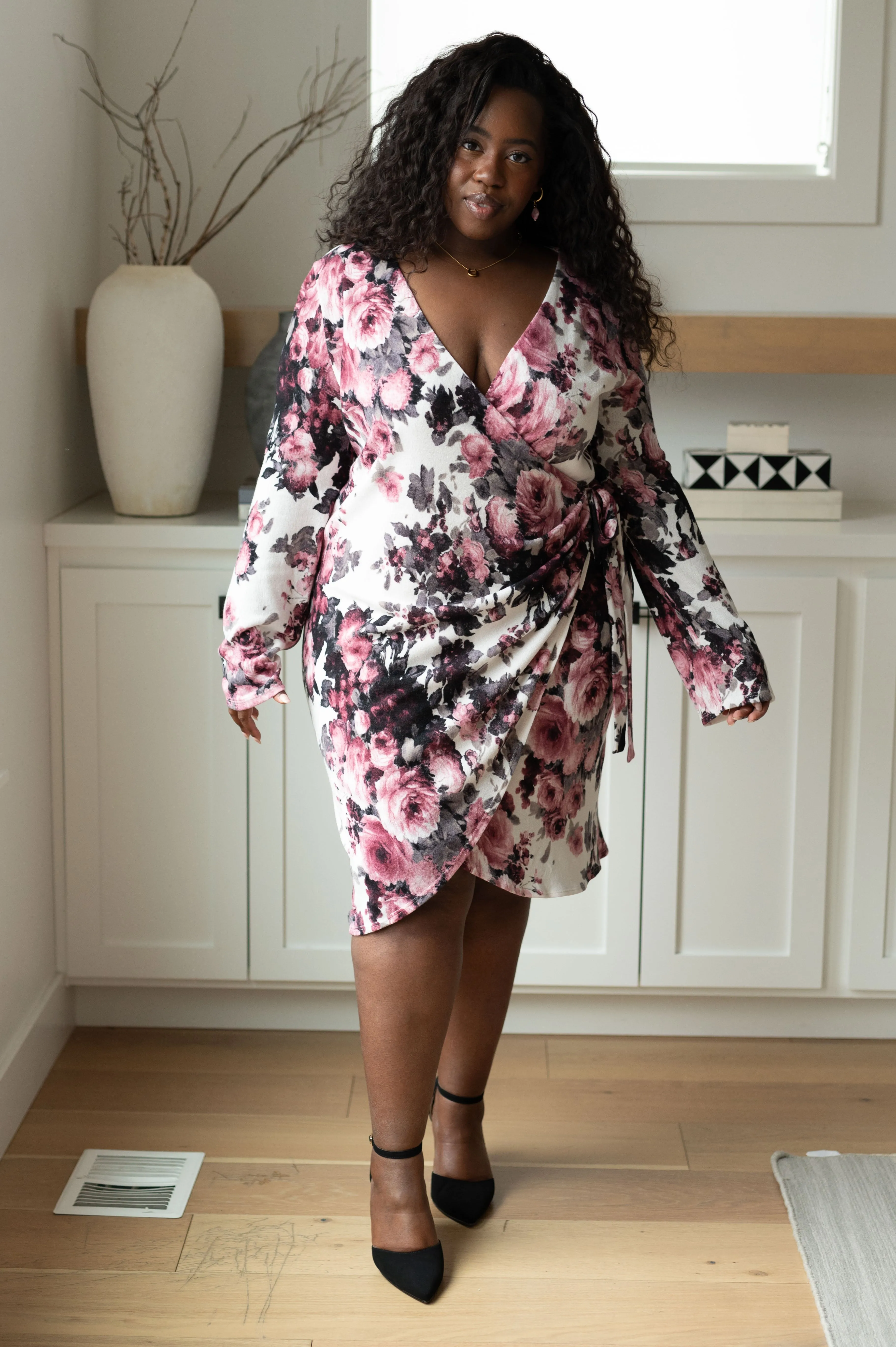 White Floral Faux Wrap Dress
