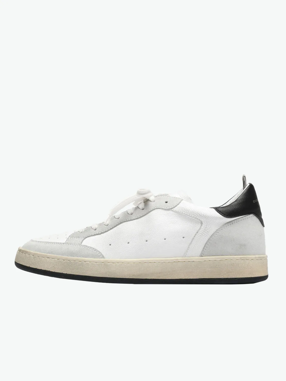 White Grey Leather and Suede Low Top Sneakers