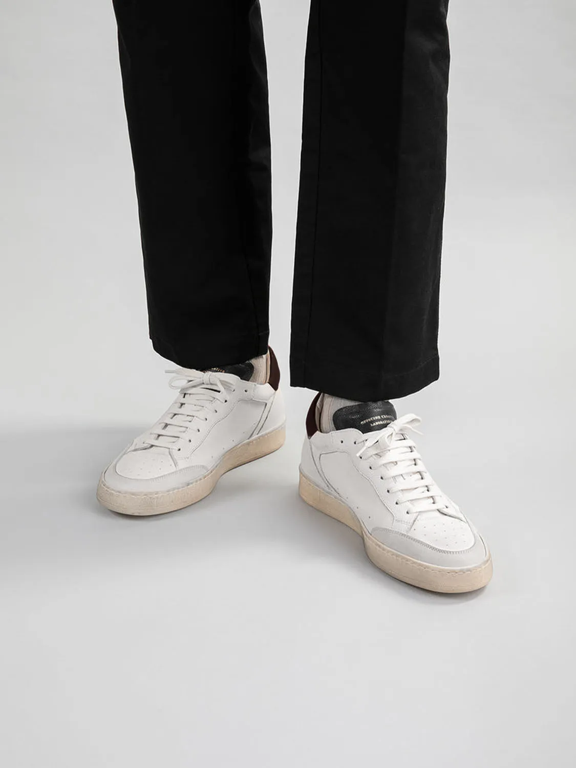 White Grey Leather and Suede Low Top Sneakers