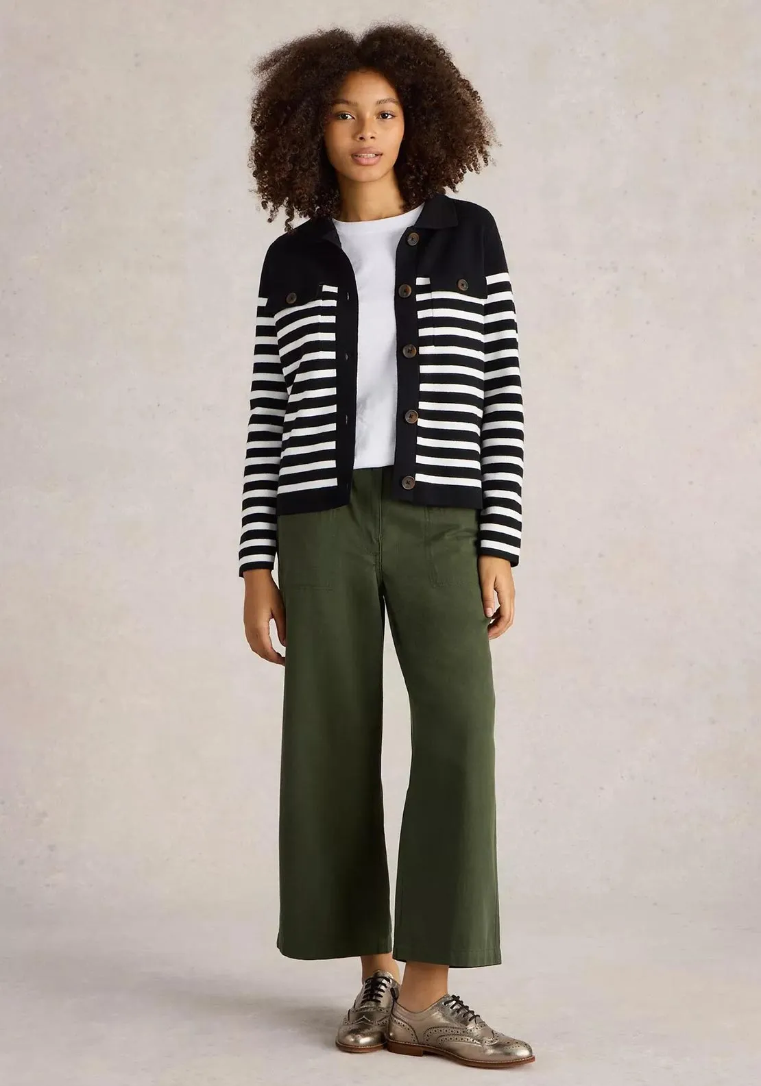 White Stuff Sara Striped Cardigan, Black & White